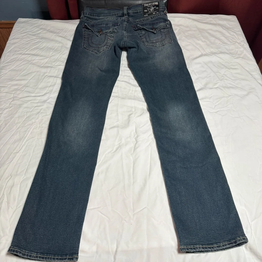 Men's True Religion Ricky Straight Jeans Waist 30 Blue with Red Stitching #90